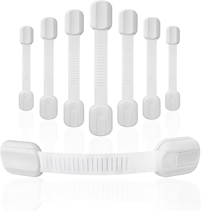 Baby Proofing Straps Locks, 8 pack Child Safety Locks for Cabinet, Drawers, Fridge, Dishwasher, Cupboard, Toilet Seat, Oven, Trash Can, The Fastest and Easiest Install of Childproof Lock