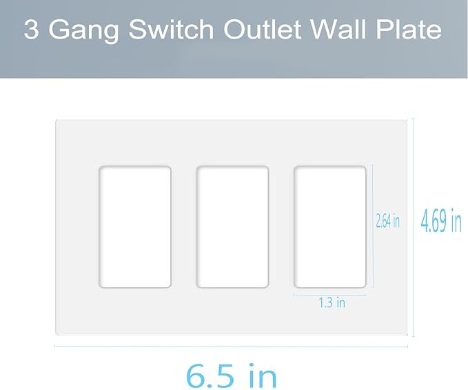 3-Gang Screwless Decorator Wall Plate Cover Switch Outlet Electrical Faceplate for Light Switche, Smart Switch, Receptacle, Dimmers, USB Outlet, GFCI, Child Safe Cover Plate, White (2-Pack)