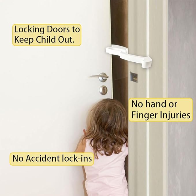 Kids Safety Door Lock, Child Proof Door Latch, Baby Pinch Guard Door Stopper for Knobs & Lever Handles, No Tools Need for Install and Portable [U.S Patent Pending] (White 1 Pack)