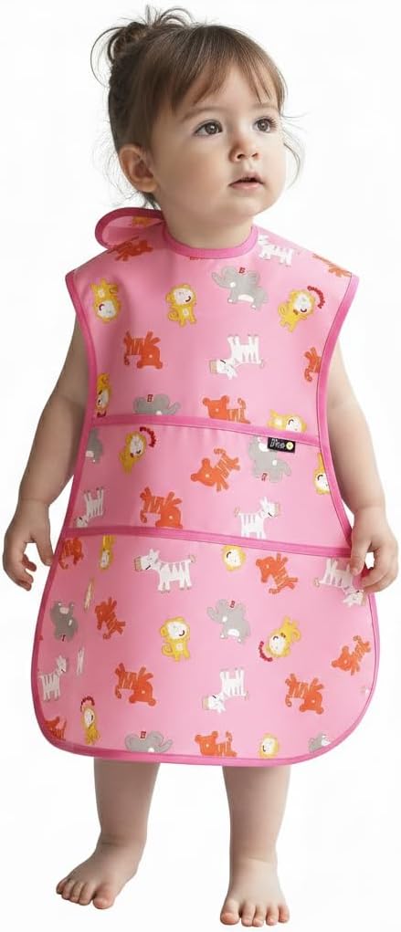 Plie Full Coverage Waterproof Feeding Bib for Toddlers – Extra Long Apron Bib for Mealtime, Self-Feeding, High Chairn