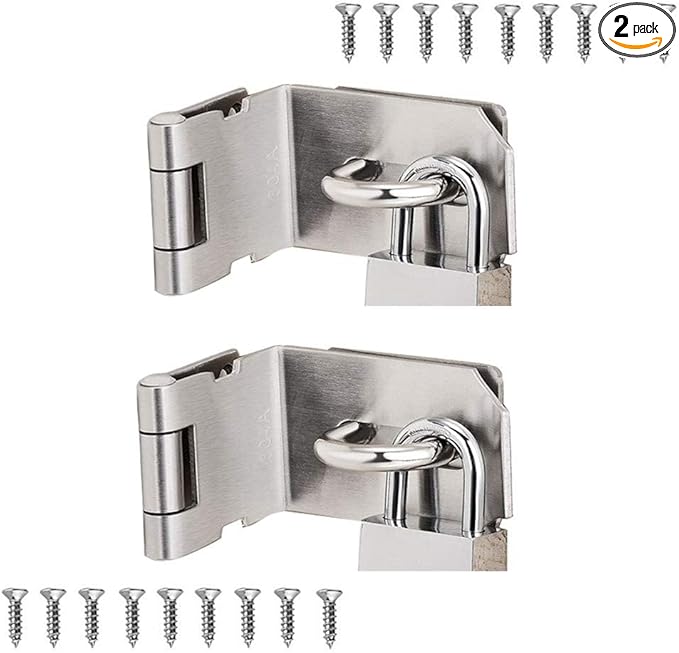 90 Degree 4 Inch Right Angle Padlock Hasp, Stainless Steel Safety Door Latches, Solid Gate Latches,Polished Finish 2 Pack