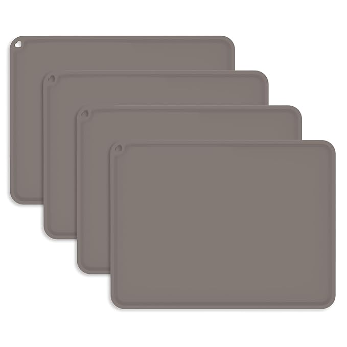 Kids Silicone Placemat, KVK Baby Placemats for Kids Toddler Children Reusable Non-Slip Table Mats Baby Food Mats for Restaurant, 4 Pack, Gray