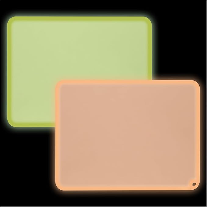 KVK Glow-in-The-Dark Silicone Placemat for Toddlers Kids Non-Slip Reusable Portable Baby Placemats for Restaurant & Home Stain-Proof Children Food Mats Eating Table Mat 2 Pack (Yellow & Orange)