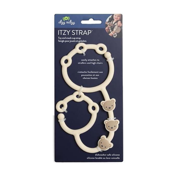 Itzy Ritzy Toy & Snack Cup Strap – Adjustable Strap for Keeping Baby's Toys Nearby – BPA-Free Silicone – Tether for Strollers, High Chairs & Car Seats – Dishwasher Safe (Bear)