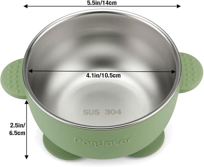 PandaEar 3 Pack Stainless Steel Baby Suction Bowls, Non-Slip Child Food Bowl with Silicone Sleeve for Kids Toddlers Infants, Unbreakable & Mess Free (Blue Green Beige)