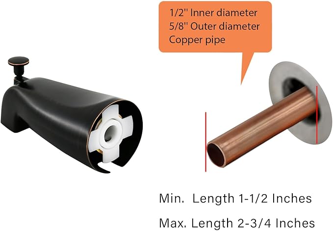 Slip Fit Tub Spout with Pull-Up Diverter for 1/2 inch Copper Tube, Oil-Rubbed Bronze