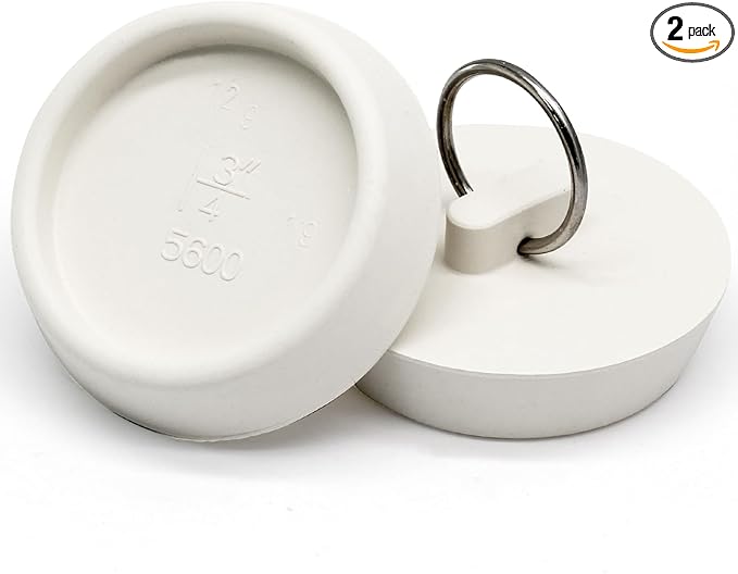 2 PCS 1-3/4 Inch to 1-7/8 Inch Rubber Drain Stopper with Hanging Ring, White Tub Drain Stopper, Sink Stopper Drain Plug, Rubber Sink Plug for Bathroom, Bathtub, Sewers and Kitchen