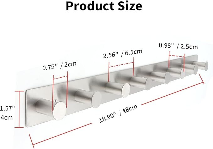Coat Rack Wall Mounted, White Coat Hooks Screw in, Stainless Steel Door Hooks for Hanging Hat Towels Clothes, Hook Rail with 8 Round Hangers (Silver, 8 Hooks)
