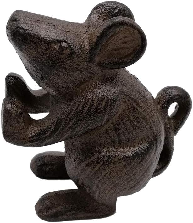 Comfy Hour Heavy Duty Cast Iron Mouse Door Stopper, Decorative Animal Door Stop for Bottom of Door, Rustic Brown Mouse Bookend & Door Wedge, Vintage Lodge Style Home Decor, 1 pc