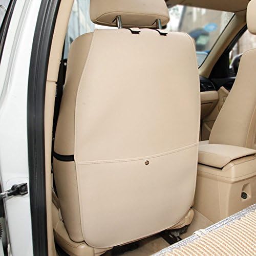 HCMAX 2 Pack Kick Mat Car Seat Back Protector Waterproof Easy to Clean Multifunctional Organizer Storage Bag Travel Accessory PU Leather Beige