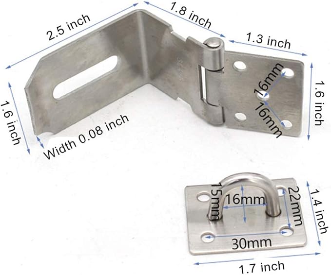 90 Degree 4 Inch Right Angle Padlock Hasp, Stainless Steel Safety Door Latches, Solid Gate Latches,Polished Finish 2 Pack