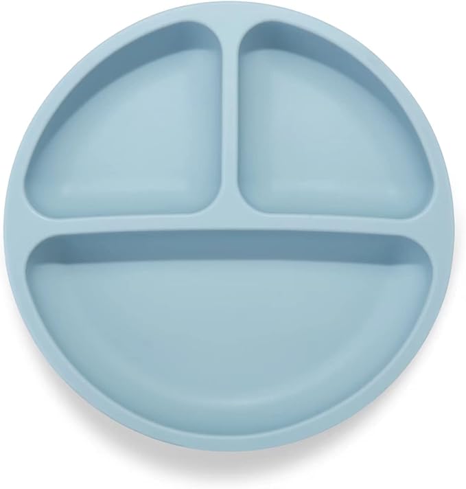 PandaEar 3 Pack Toddler Plates, Silicone Divided Suction Plate for Babies, BPA-Free 100% Food-Grade Silicone Unbreakable Baby Plate (Brown/Blue/Green)