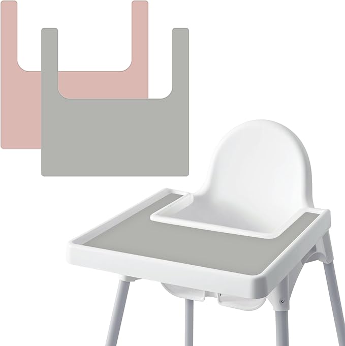High Chair Placemat for IKEA Antilop Baby High Chair, 2 Packs Stain Resistant Non-Slip Toddler Silicone High Chair Place Mats Eating Table Mat (Blush/Gray)