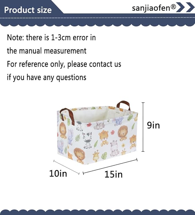 Sanjiaofen Rectangular Kids Storage Bins,Baby Baskets Organizer.Waterproof PE Coating Cute Basket with Handles.Woodland Nursery Decor,Toys Box,Books Basket, (Cute Animal)