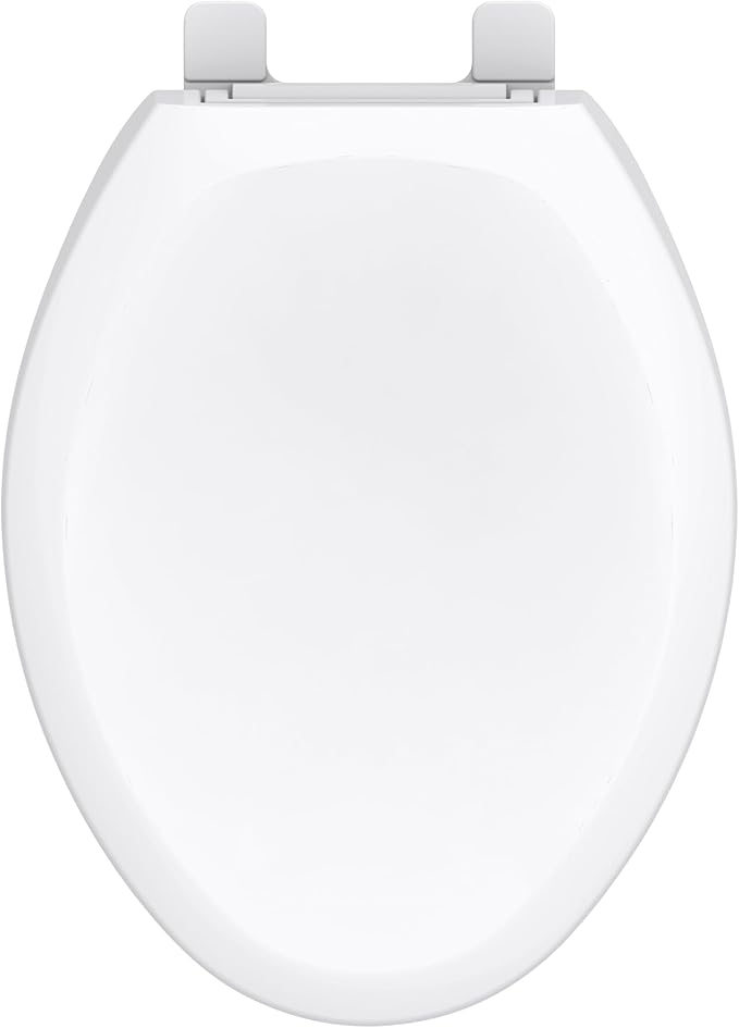 Gerber Elongated Toilet Seat with Cover, Soft Close, No Slam, Quick & Easy Install, Heavy-Duty Plastic, Adjustable Fit for Standard Elongated Toilets, Durable & Fade-Resistant, White G0099213