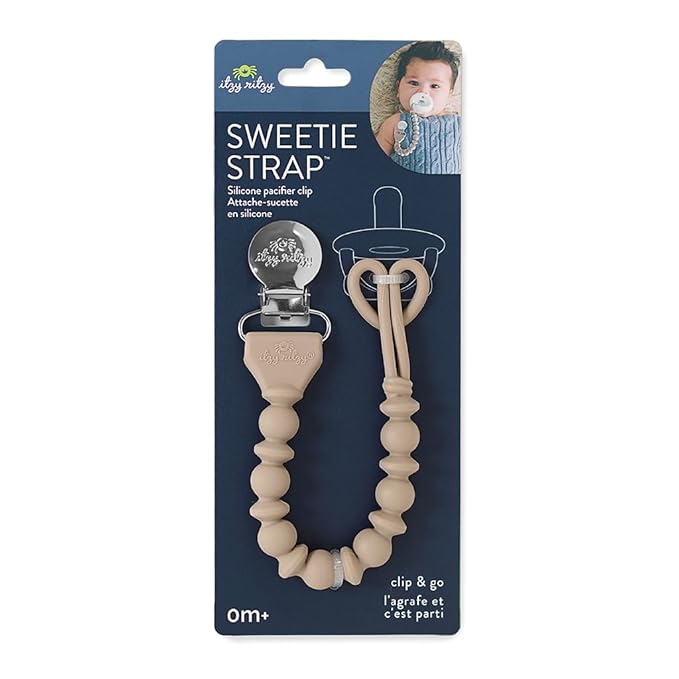 Itzy Ritzy Silicone Pacifier Clip – 100% Food Grade Silicone Pacifier Strap with Clip Keeps Pacifiers, Teethers & Small Toys in Place – Features One-Piece Design & Cord (Toast)
