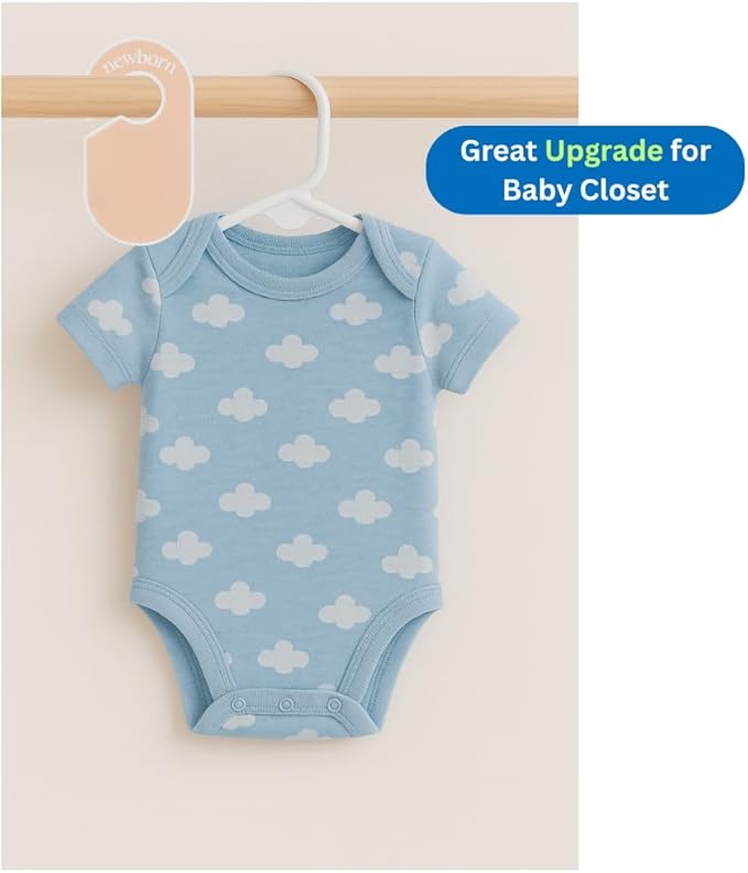 50 Pack Baby Hangers – Includes 8 Closet Dividers – Non-Slip Durable Hangers for Infant Clothes & Nursery Organization (White, 50)