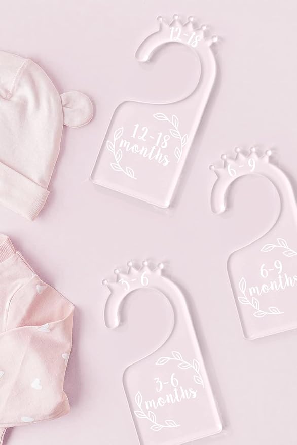 OneDream Baby Closet dividers Hanger separators - Set of 7 Baby Clothes dividers for Closet from Newborn to 24 Months, Acrylic Infant Clothes Divider Support DIY Pattern by Yourself
