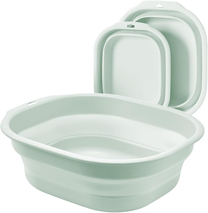 Bellglee 2 Pack Collapsible Wash Basin Set, Foldable Dish Tub, Small Medium Portable Sink for Kitchen, Camping, RV, Baby Bottles, Laundry, Plastic Washbasin -Green