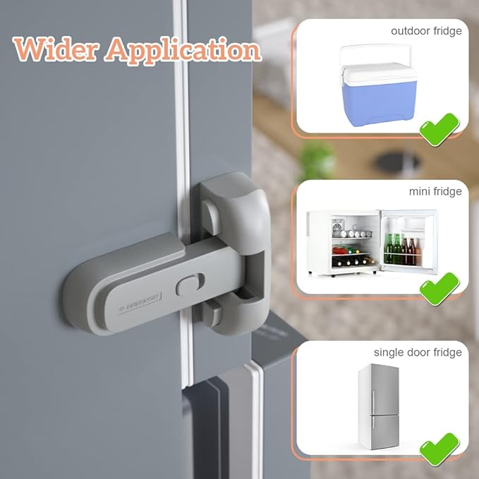 Mom's Choice Gold Awards Winner - EUDEMON 1 Pack Updated Child Proof Refrigerator/Fridge/Freezer Door Lock Apply to Max 1"(25mm) Sealing Strip for Toddlers and Kids, no Tools Need or Drill (Grey)