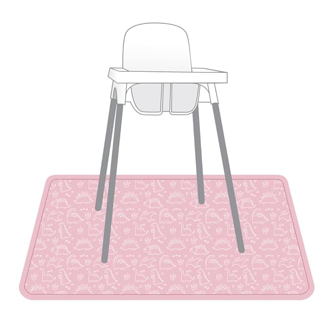 BapronBaby Dino Friends Blush Splash Mat - Waterproof Catch-All for Under High Chairs, Floors, Tables, Playtime or Arts & Crafts - Machine Washable - 45" x 45”