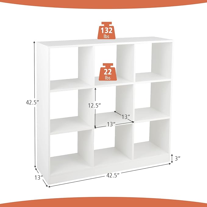 Costzon Toy Organizers and Storage, Wooden White 9-Cube Kids Bookcase for Books Toys Display Organization, Toddler Bookshelf for Bedroom, Living Room, Nursery, Playroom
