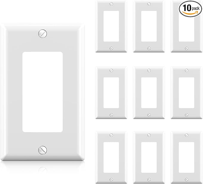 AIDA 1-Gang Decorative Receptacle Wall Plate,Standard Size Decorator Covers, Unbreakable Polycarbonate Faceplates for Decorator Device, UL Listed, Screws Included (10 Pack, Glossy White)