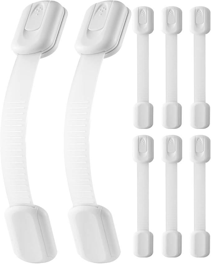 VEVOR Child Safety Strap Locks, 8 Packs Adjustable Baby Proofing Cabinet Locks, 3M Adhesive Cabinet Drawer Door Latches, No Drilling Required, for Fridge Dishwasher Toilet Seat Cupboard Oven Trash Can