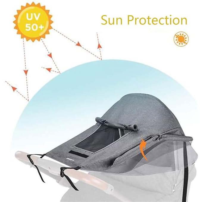 Baby Stroller Universal UPF 50+ Sun Protector Shade Blackout Cover Pushchair Shield Canopy Pram Rain Sunshade With See Through Extender Accessory Easy Installation