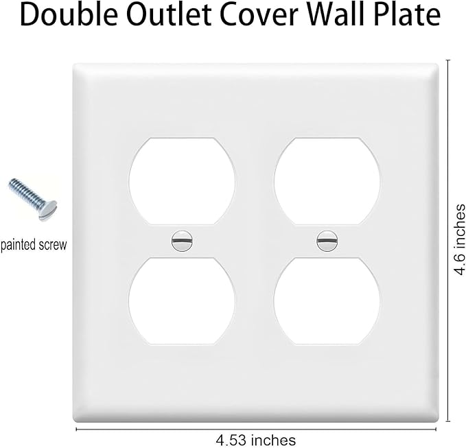 Duplex Outlet Cover Wall Plates 2-Gang Switch Outlet Electrical Cover Plate Unbreakable Thermoplastic Faceplate for Light Receptacle Outlet Switch, White (2 Pack)