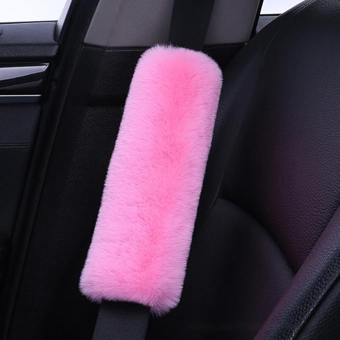 2-Pack Soft Plush Seatbelt Covers for Kids - Comfortable Pink Seat Belt Cushion for Newborns - Car Seat/Stroller Strap Accessories - Enhanced Driving Comfort & Protection (Pink)