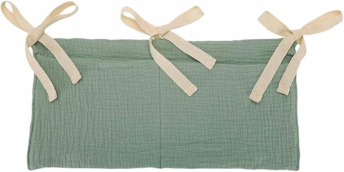 Cotton Baby Bedside Hanging Storage Bag,2 Pockets Organizer for Baby Cribs and Toys (Green)