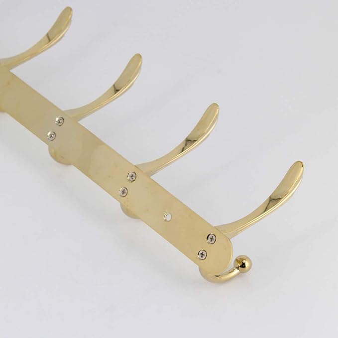 kimzcn Coat Rack Wall Mounted - 5 Tri Hooks, Heavy Duty, Metal Coat Hook Rail for Coat Hat Towel Purse Robes Mudroom Bathroom Entryway, Gold
