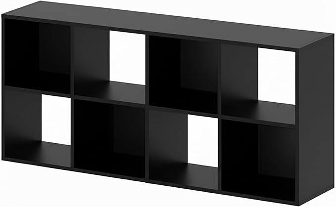 8-Cube Storage Organizer, Black Bookshelf with Open Compartments for Home Office, Modern Bookcase Display Shelf for Living Room, Bedroom & Entryway