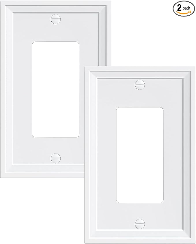 2-Pack Decorator Outlet Cover Plate, White Decorative Switch Plates and Outlet Covers, Natural Bamboo Fiber Wall Plates for Electrical Outlets, Receptacle, GFCI Outlet, Dimmer Switch