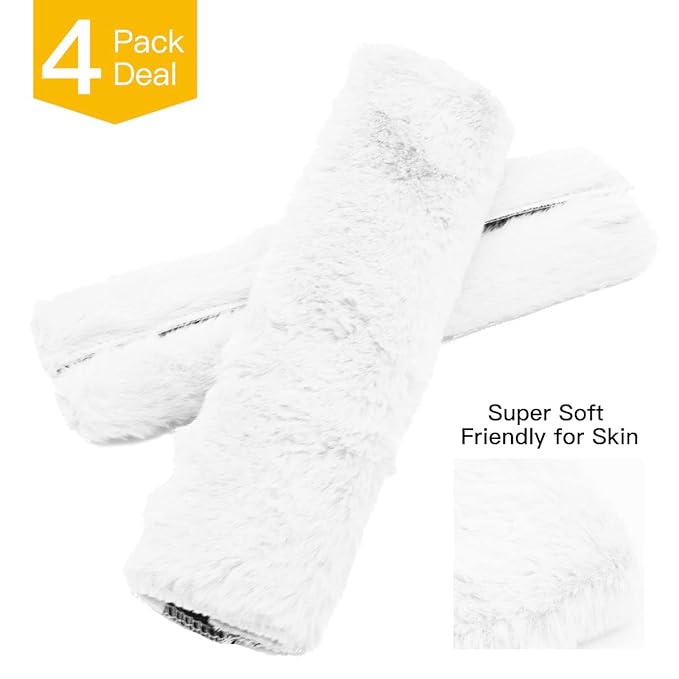 LoyaGour 4Pack Seatbelt Covers for Kids,Seat Belt Cushion Cover,Infant Baby Car Seat Neck Shoulder Strap Pads,Soft Newborn Carseat Stroller Straps Covers Accessories(White)