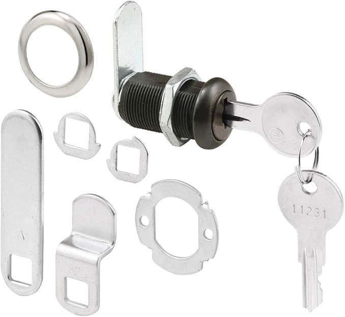 Prime-Line U 11089 Drawer and Cabinet Lock – Secure Important Files and Drawers, 1-3/8 in., Diecast Housing with Classic Bronze Finish, Fits on 1 in. Max Panel Thickness (1 Kit)