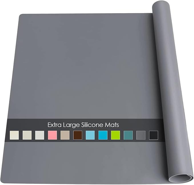 Extra Large Silicone Table Mat, Genuine Food-Grade Silicone Mat for Crafts Kids Dinner Placemat Desk Countertop Waterproof Protector Heat Insulation Kitchen Pastry Rolling Dough Pad (Dark Gray)