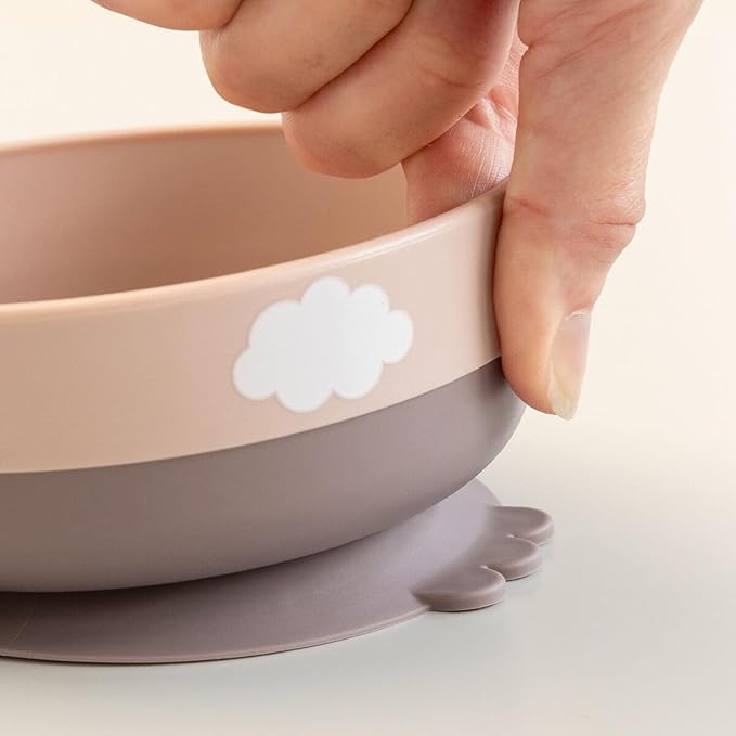 Done by Deer Foodie First Meal Set with Suction Base – Bowl, 2-Handle Spout Cup & Spoon – Happy Clouds Design in Powder – Baby Feeding Set for New Eaters – Dishwasher & Microwave Safe