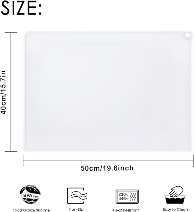 Translucent Silicone Placemats for Toddlers-Kids Dinner Placemat Reusable Portable Food Mat for Travel and High Chairs with Raised Edges Heat Resistant for Silicone Mat(1 Pack 19.7" x 15.7")