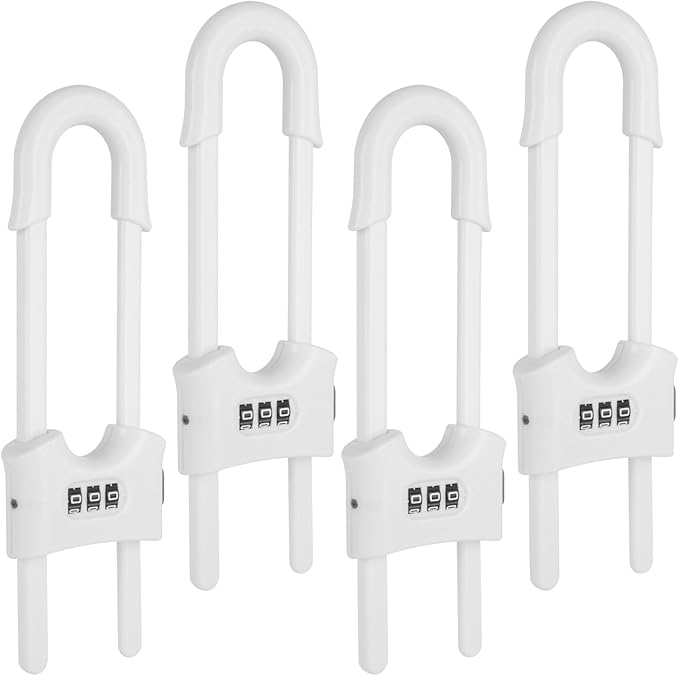 4 Packs Sliding Cabinet Locks, Baby Proofing U-shaped Child Safety Latches Adjustable White Locks For Handles Knobs Drawers - White