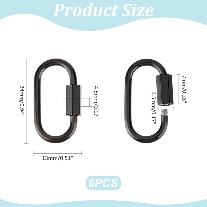 UNICRAFTALE 6pcs Black Oval Screw Carabiner Lock Screw Lock Clip Clasps Lock Stainless Steel Key Carabiner Clasp Metal Keychain Clip Hook Quick Link for Jewelry Making Handbag Accessory