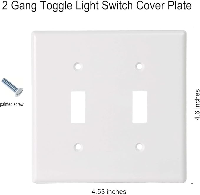 Toggle Light Switch Wall Plates 2-Gang Switch Electrical Cover Plate Unbreakable Thermoplastic Faceplate, White (2 Pack)