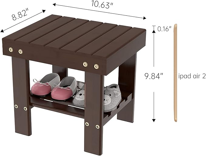 Wooden Step Stool for Kids Adults Small Wood Shower Foot Rest Stool Shaving Legs Potty Stool for Bathroom Sink Bed Kitchen Walnut