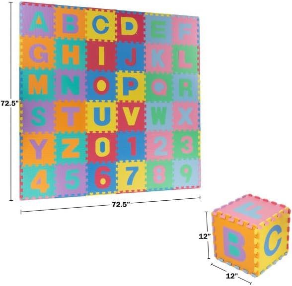 Kids' 96-Piece Foam Floor Alphabet and Numbers Puzzle Play Mat for Babies and Toddlers - Interlocking Tile Game by Trademark Games (Multicolored)