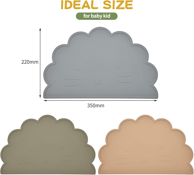 Silicone Bear Placemat for Toddlers (Lion 3pcs Gray)