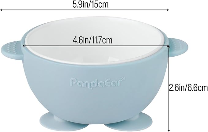 PandaEar 3 Pack Ceramic Baby Bowls with Silicone Sleeves | Non-Slip Suction Base, Microwave & Dishwasher Safe Toddler Bowls | BPA Free Baby Feeding Bowls Set (Blue/Green/Beige)