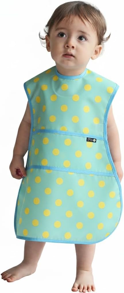 Plie Full Coverage Waterproof Feeding Bib for Toddlers – Extra Long Apron Bib for Mealtime, Self-Feeding, High Chairn