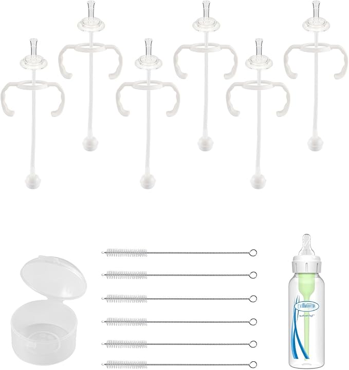 joyfeed 6Pack Straw Cup Conversion Kit for Dr Browns Narrow and Narrow Glass Baby Bottles, Weighted Straw Replacement Kit with Soft Straw Top and Handle,6m+