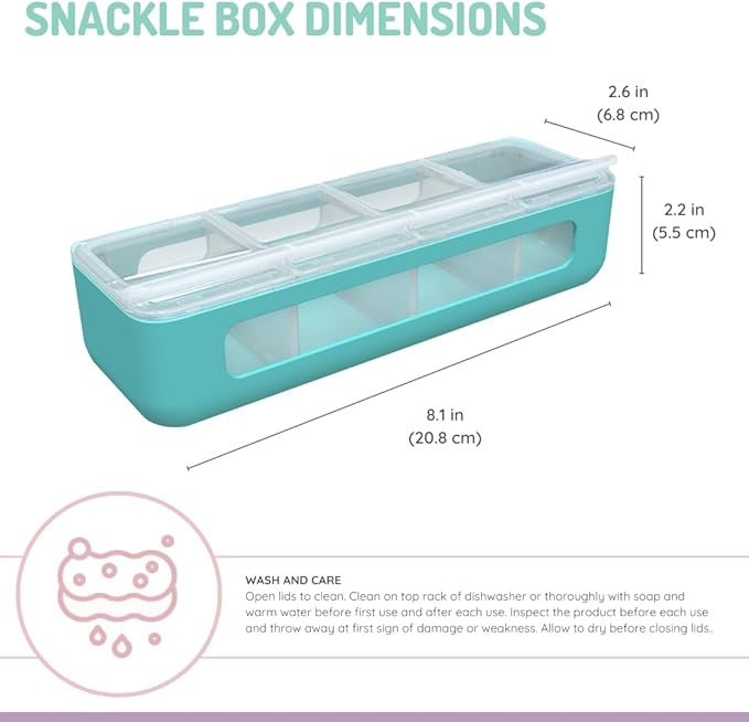 melii Snackle Box | 4-Compartment Snack Container with Individual Lids, BPA-Free Food Storage for Travel, School & On-the-Go Snacks, Kids & Family Organizer (Blue)